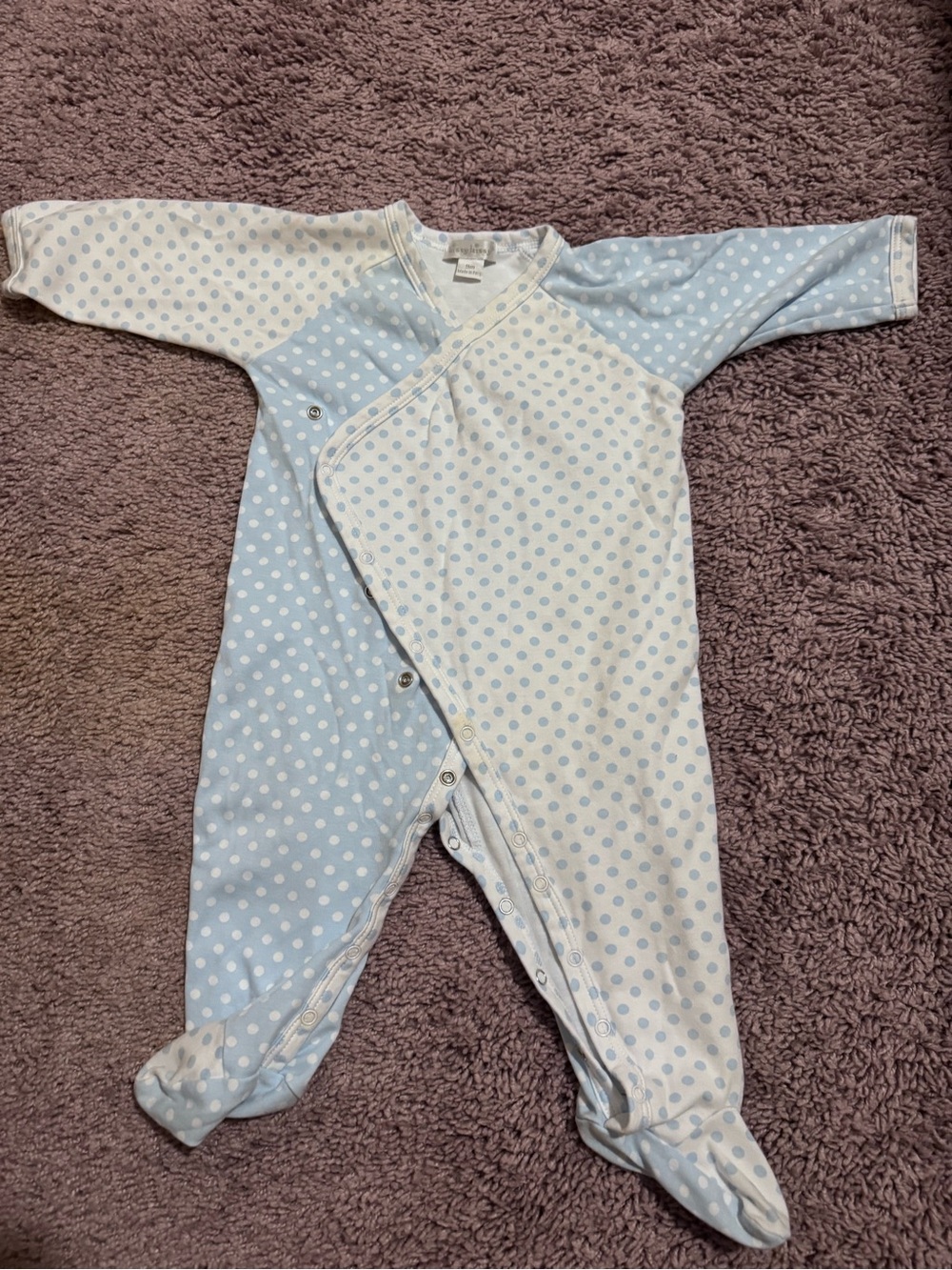 Kissy Kissy Baby Polka Dot Footed One-Piece Romper - Light Blue/White.